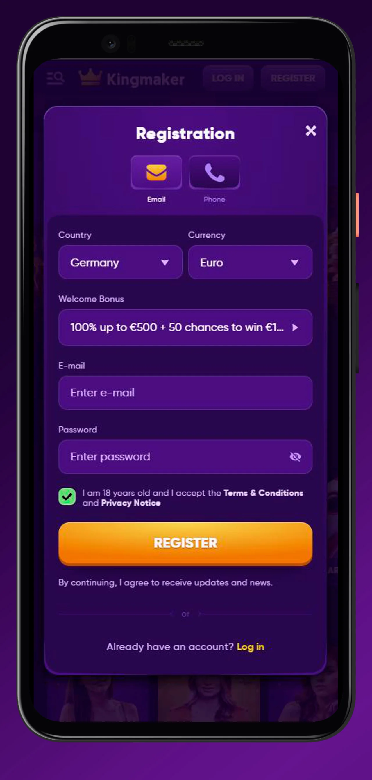 register app kingmaker casino